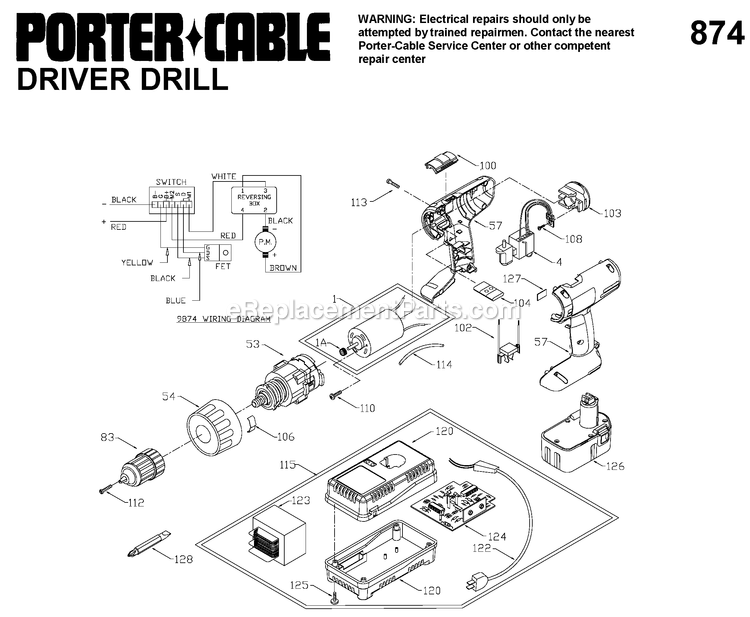 Porter Cable 9874 (Type 1) 14.4t-Hndle Drill1/2 Power Tool Page A Diagram